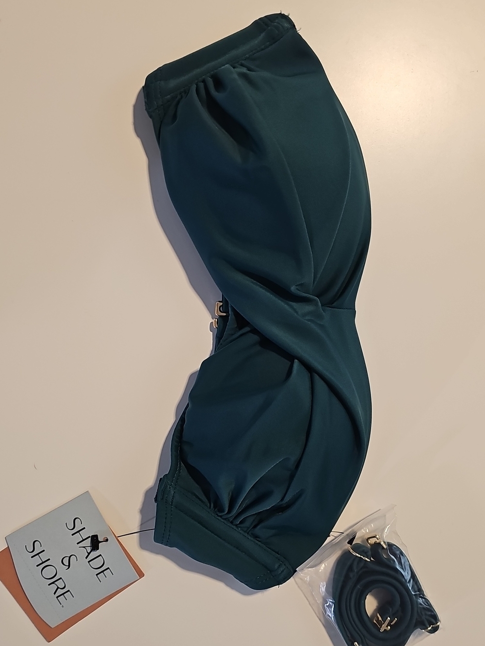 Shade & Shore Wimen's XS Strapless Twist Bandeau Bikini Top in Teal Green